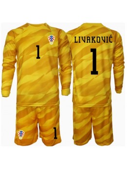 Kroatien Dominik Livakovic #1 Målvakt Replika Hemmakläder Barn EM 2024 Långärmad (+ byxor)